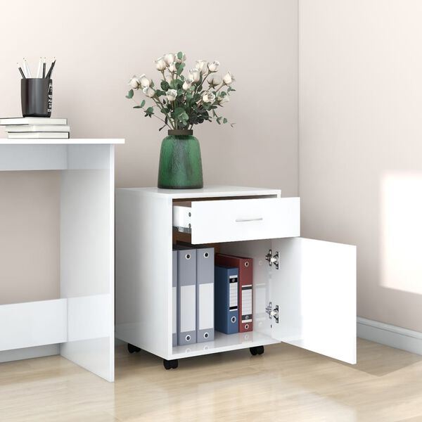 vidaXL Mobiletto con Ruote Bianco Lucido 45x38x54cm Legno Multistrato