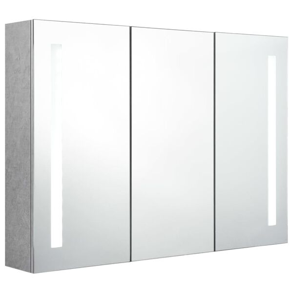 vidaXL Armadietto Bagno con Specchio e LED Grigio Cemento 89x14x62 cm