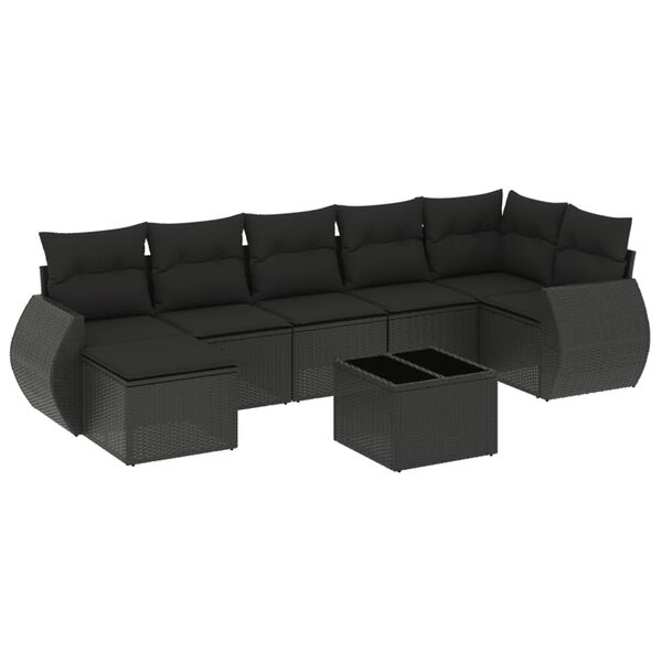 vidaXL Set Divani da Giardino con Cuscini 8 pz Nero in Polyrattan