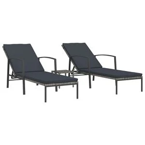 vidaXL Lettini Prendisole 2 pz con Tavolo in Polyrattan Grigio