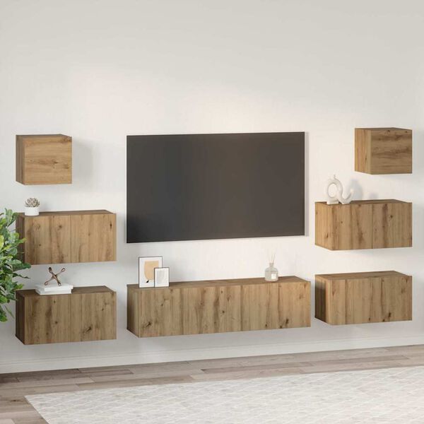 vidaXL Set mobile TV 8 pcs Rovere artigianale Legno multistrato