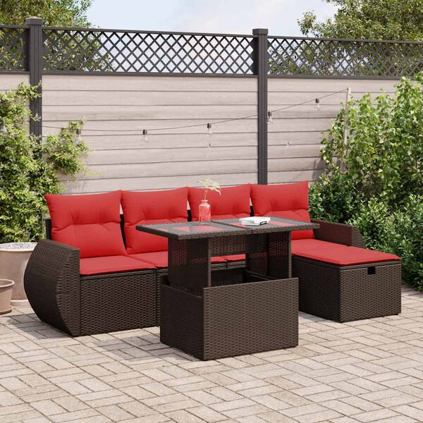vidaXL Set Divano da Giardino 6 pz con Cuscini Marrone Polyrattan Acacia