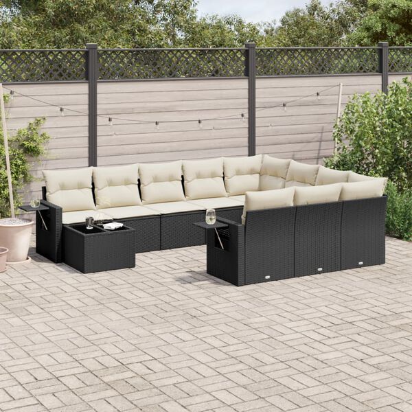 vidaXL Set Divani da Giardino 11 pz con Cuscini in Polyrattan Nero