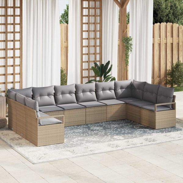 vidaXL Set Divano da Giardino 10 pcs Beige e Grigio Chiaro polyrattan