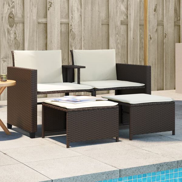 vidaXL Divano Giardino 2Posti con Tavolo e Sgabelli Marrone Polyrattan