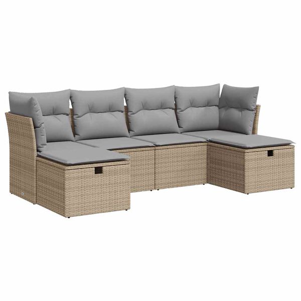 vidaXL Set Divano da Giardino 6 pz con Cuscini Beige in Polyrattan