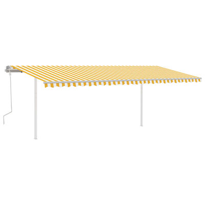 vidaXL Tenda da Sole Retrattile Manuale con Pali 6x3,5 m Gialla Bianca