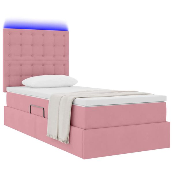 vidaXL Letto con contenitore e LED con led Rosa 90 x 190 cm Velluto