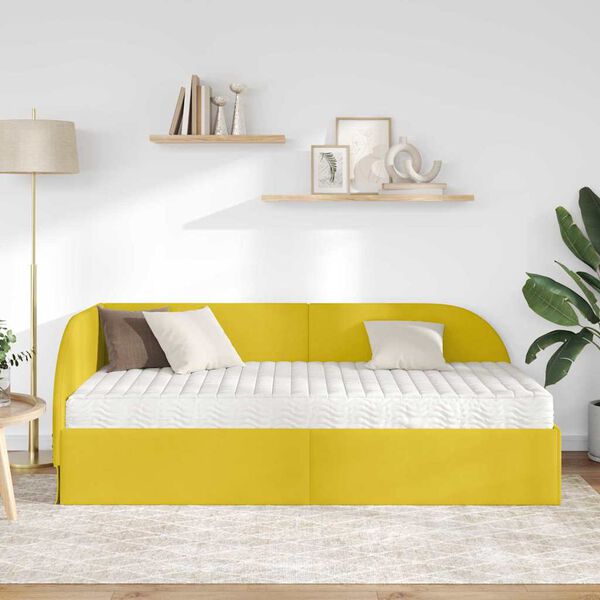 vidaXL Struttura Letto Angolare con Materasso 2 pcs Giallo Velluto