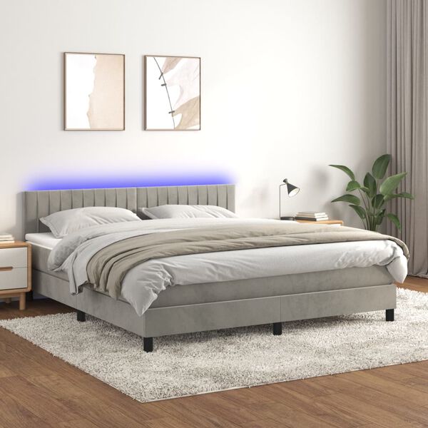 vidaXL Letto a Molle con Materasso e LED Grigio Chiaro 160x200 cm Velluto