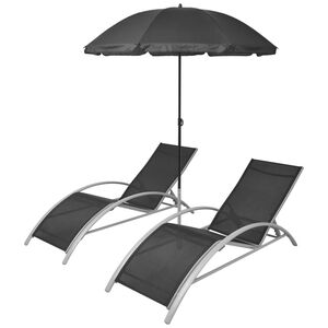 vidaXL Lettini Prendisole con Ombrellone in Alluminio Nero