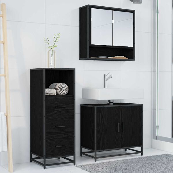vidaXL Set di mobili per il bagno 3 pcs Rovere Nero Legno multistrato