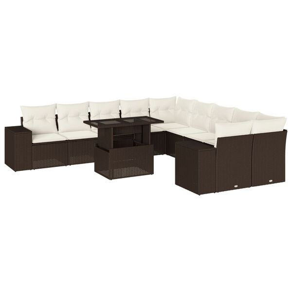 vidaXL Set Divani da Giardino 11 pz con Cuscini Polyrattan Marrone
