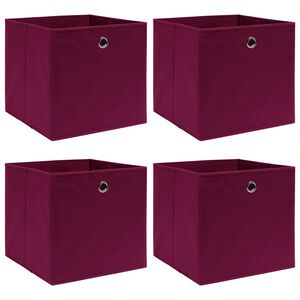 vidaXL Scatole con Coperchi 4pz Rosso Scuro 32x32x32 cm Tessuto