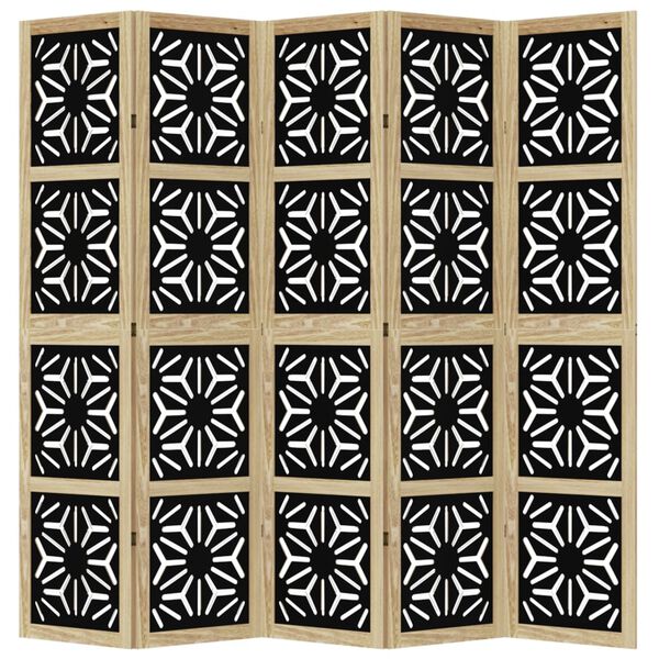 vidaXL Divisorio Ambienti 5 Pannelli Marrone e nero Legno di Paulownia