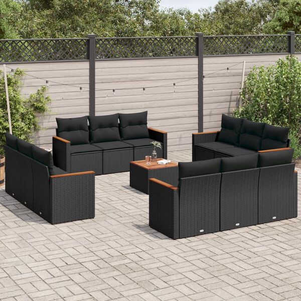 vidaXL Set Divani da Giardino 13pz con Cuscini Nero in Polyrattan