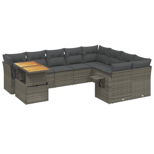 vidaXL Set Divano da Giardino 10 pz con Cuscini Grigio in Polyrattan