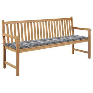 vidaXL Panca da Giardino con Cuscino Grigio a Quadri 175 cm Legno Teak