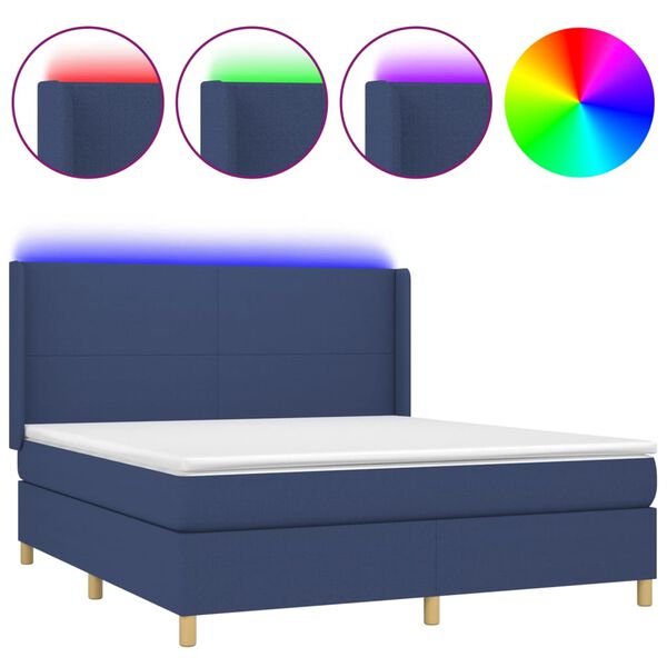 vidaXL Letto a Molle con Materasso e LED Blu 180x200 cm in Tessuto