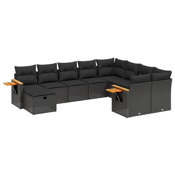 vidaXL Set Divani da Giardino 10pz con Cuscini in Polyrattan Nero
