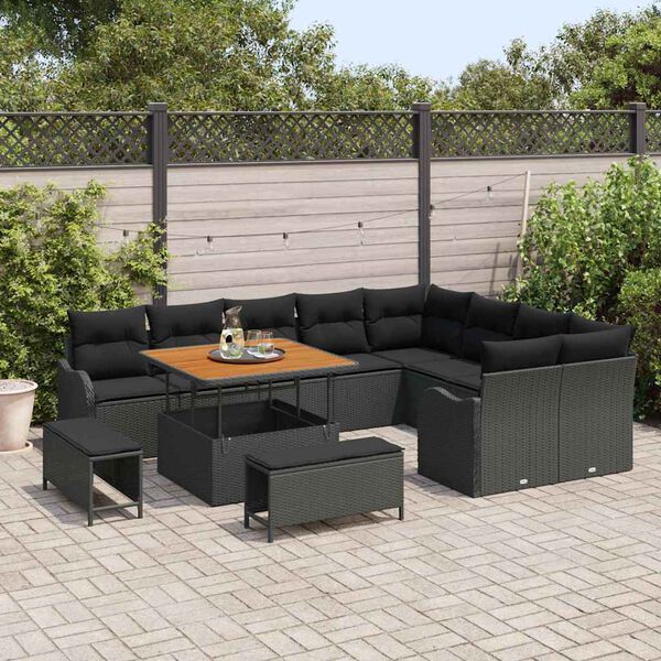 vidaXL Set Divano da Giardino con cuscino 12 pcs Nero polyrattan