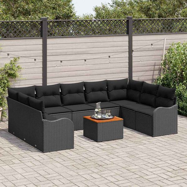 vidaXL Set Divano da Giardino con cuscino 10 pcs Nero polyrattan