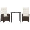 vidaXL Set da Pranzo da Giardino 3pz con Cuscini in Polyrattan Marrone