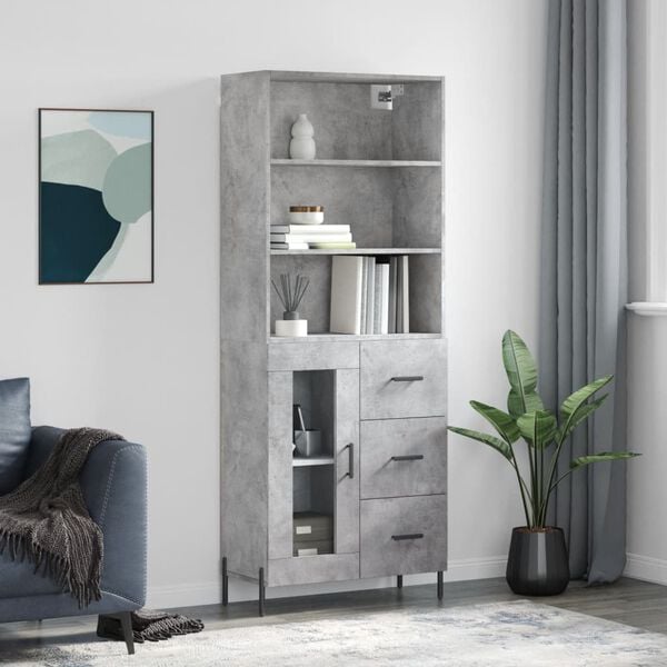 vidaXL Credenza Grigio Cemento 69,5x34x180 cm in Legno Multistrato