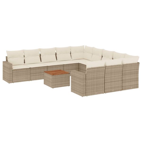 vidaXL Set Divani da Giardino 12 pz con Cuscini Beige in Polyrattan