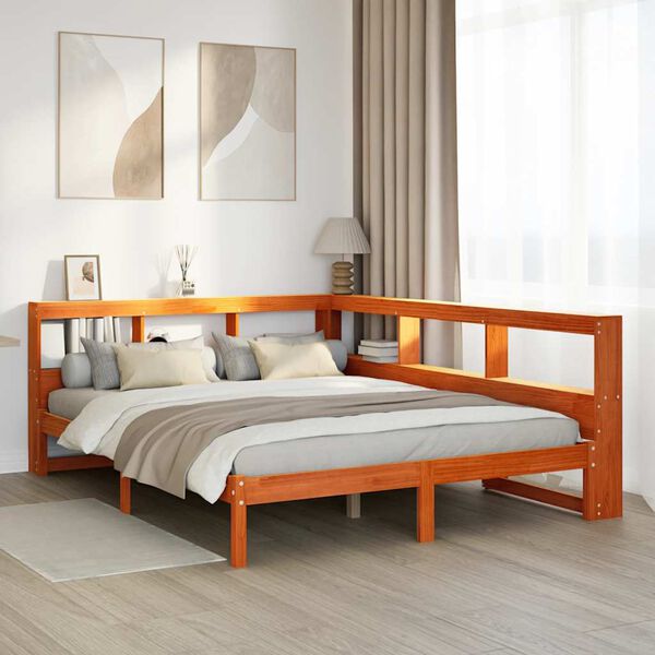 vidaXL Letto Libreria senza Materasso Marrone Cera 140x200 cm in Pino