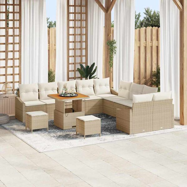 vidaXL Set Divano da Giardino con cuscino 13 pcs Beige Poly Rattan