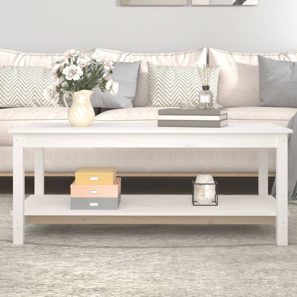 vidaXL Tavolino da Salotto Bianco 110x55x45 cm Legno Massello di Pino