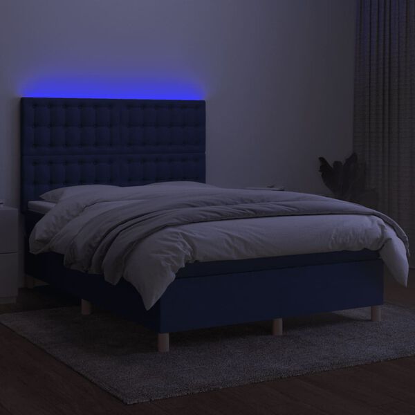 vidaXL Letto a Molle con Materasso e LED Blu 140x200 cm in Tessuto