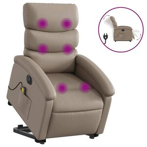 vidaXL Poltrona Alzapersona Massaggio Elettrica Cappuccino Similpelle