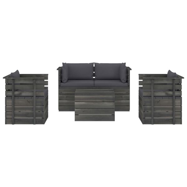 vidaXL Set Divani da Giardino su Pallet 5 pz con Cuscini Massello Pino