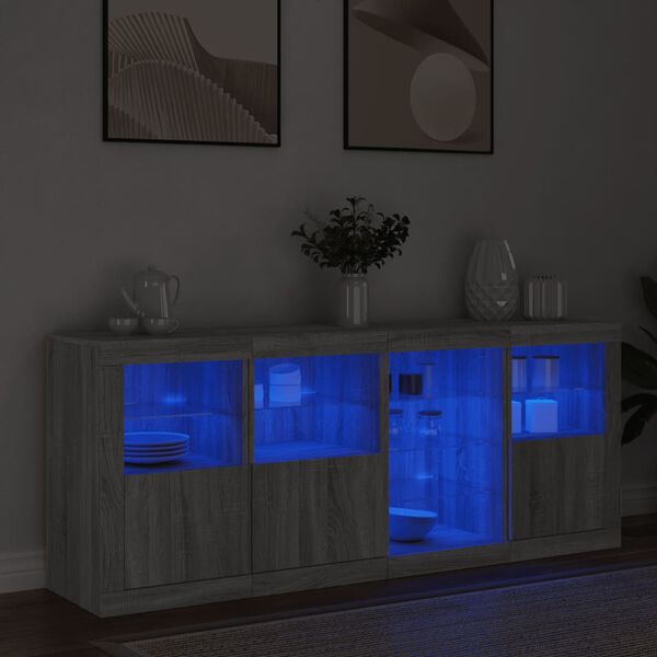 vidaXL Credenza con Luci LED Grigio Sonoma 164x37x67 cm