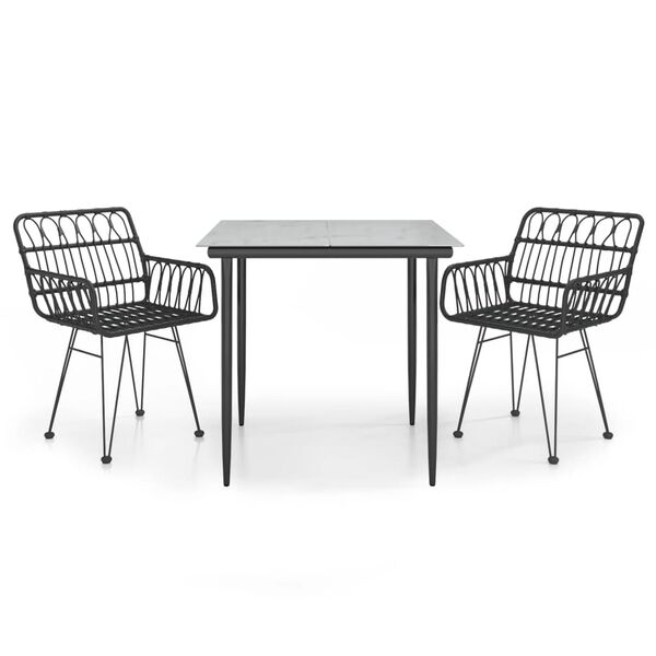 vidaXL Set da Pranzo da Giardino 3 pz Nero in Polyrattan