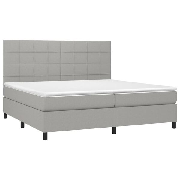 vidaXL Letto a Molle Materasso e LED Grigio Chiaro 200x200 cm Tessuto