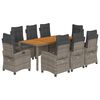 vidaXL Set da Pranzo da Giardino 9 pz con Cuscini in Polyrattan Grigio