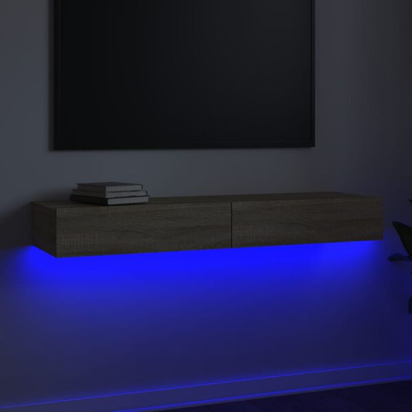 vidaXL Mobile Porta TV con Luci LED Rovere Sonoma 120x35x15,5 cm