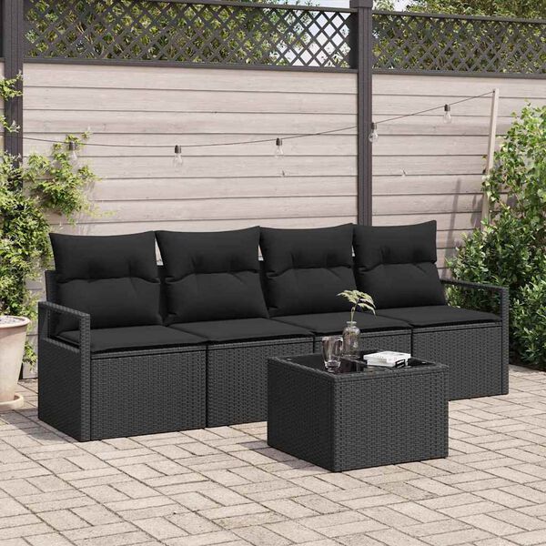 vidaXL Set di divani con cuscino 5 pcs Nero polyrattan