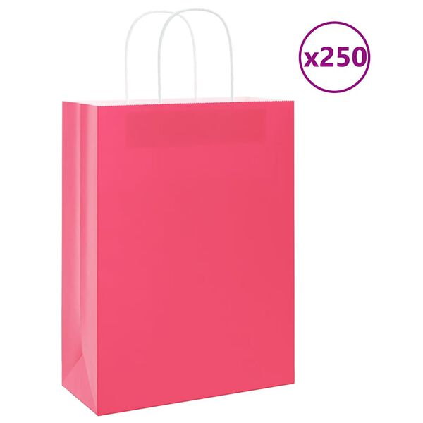 vidaXL Sacchetti di Carta 250 pz con Manici Rosa 26x12x35 cm
