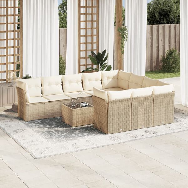 vidaXL Set Divani da Giardino 11 pz con Cuscini Beige in Polyrattan