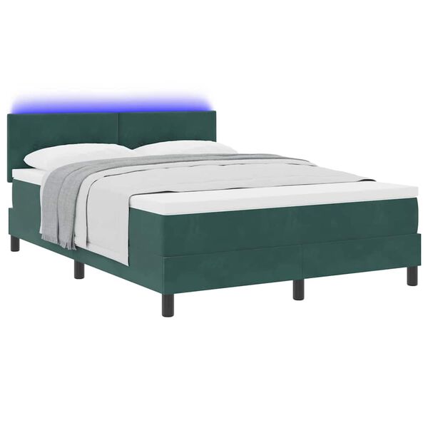 vidaXL Letto a Sorgente LED con led Verde Scuro 140 x 190 cm Velluto
