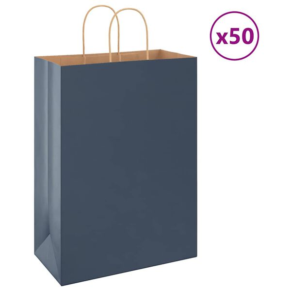 vidaXL Sacchetti di Carta 50 pz con Manici Blu 32x17x44 cm