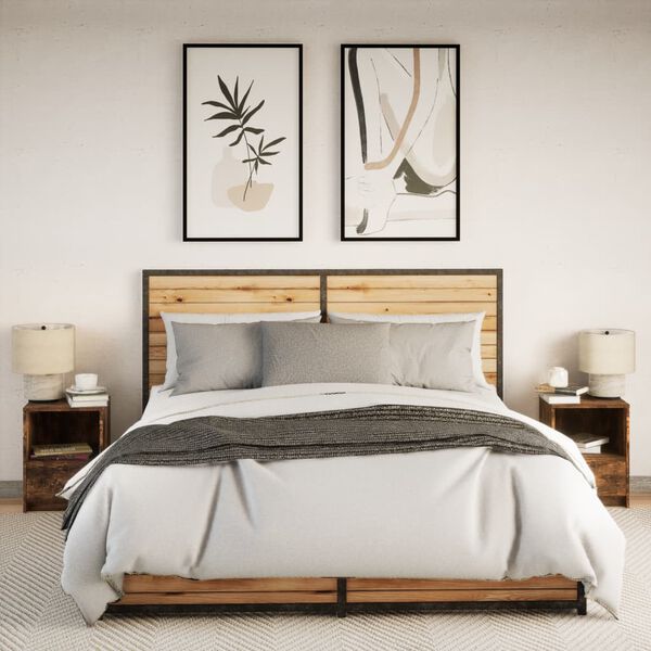 vidaXL Comodini con Luci LED 2pz Rovere Fumo in Legno Multistrato