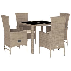 vidaXL Set da Pranzo da Giardino 5 pz con Cuscini Beige in Polyrattan