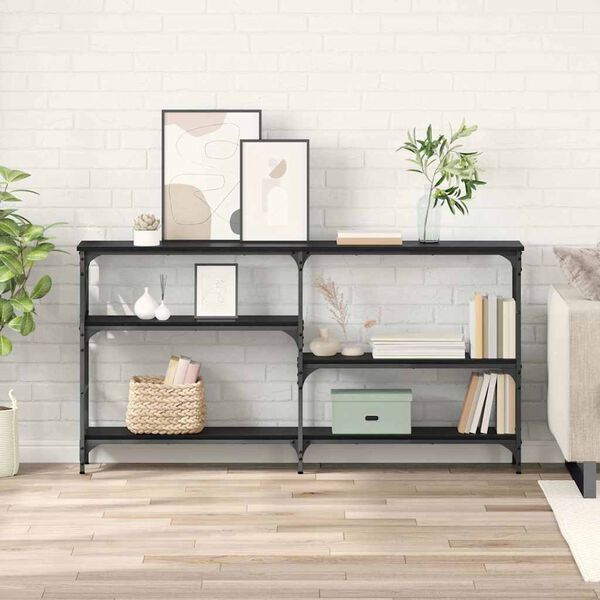 vidaXL Tavolo consolle con lo scaffale Rovere Nero 150 x 29 x 76,5 cm