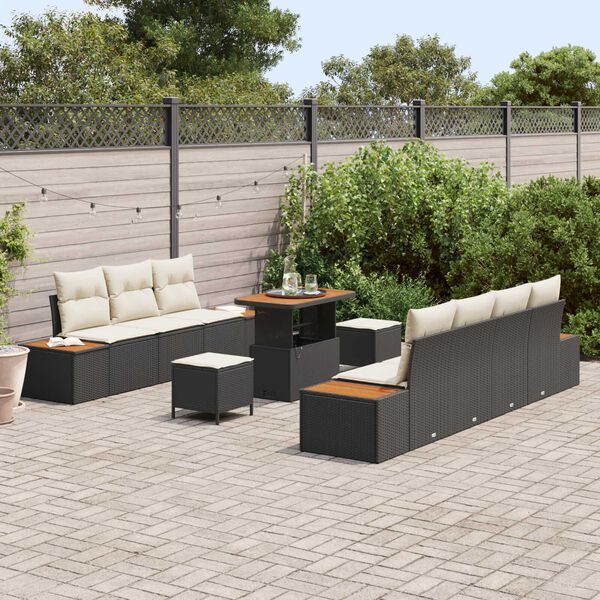 vidaXL Set Divano da Giardino con cuscino 10 pcs Nero Poly Rattan