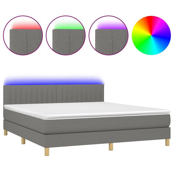 vidaXL Letto a Molle Materasso e LED Grigio Scuro 180x200cm in Tessuto